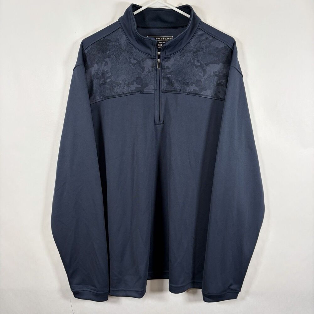 Pebble Beach Dry-Luxe Performance 1/4 Zip Golf Pullover Mens XL Navy Blue Camo